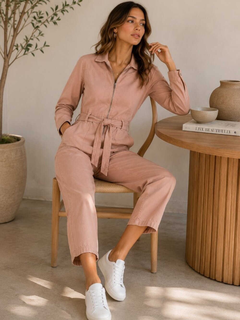 Reformation Ricky Boiler Jumpsuit Dusty Rose Cropped Utility Belted Pockets Sz 2